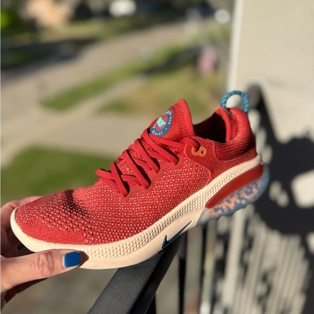 Nike Red Knit Running Shoes with Blue Accents